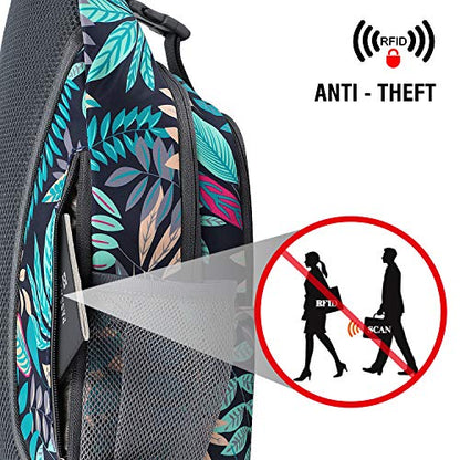 G4Free Sling Bag for Men and Women, RFID Blocking Crossbody Bag, Lightweight Sling Backpack for Travel, Hiking, Walking and Daily Use - color: Maple Leaf Blue