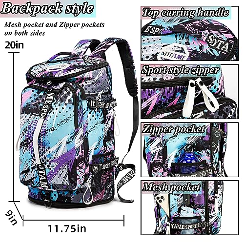 Gym Duffle Bag Backpack with Shoe Compartment,4 ways Travel Backpack for Women and Men,Multi-Functional Weekender bag with Waterproof Layer&Laptop Compartment for Fitness, Travel,Camping - color: Multicolor