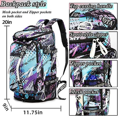 Gym Duffle Bag Backpack with Shoe Compartment,4 ways Travel Backpack for Women and Men,Multi-Functional Weekender bag with Waterproof Layer&Laptop Compartment for Fitness, Travel,Camping - color: Multicolor