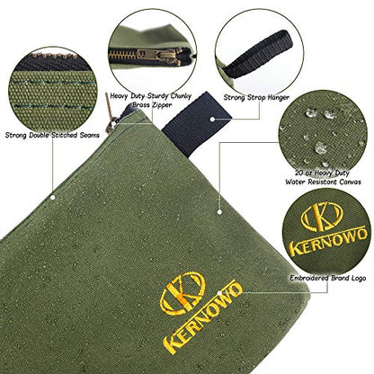 Premium Canvas Tool Pouch Zipper Bag,Small Tool Bag,Multipurpose Storage Pouch(4Pack 12.75x8x2.25 inch 20oz Water Resistant Heavy Duty Army Green Flat Bottom Tool Bag with Brass Zipper) - size: 12.75 inch