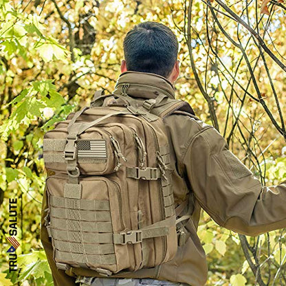 Tru Salute 45L Military Tactical Backpack Large Army 3 Day Assault Pack Molle Bug out Bag Rucksack (Tan) - color: Tan