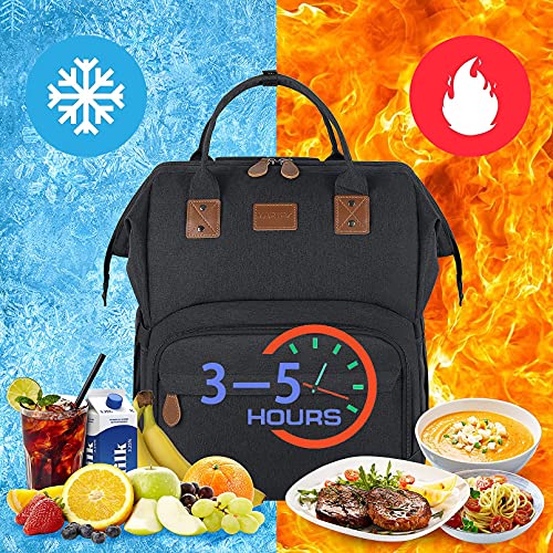 17 Inch Laptop Backpack, Large Lunch Backpack for Women Men Gifts, Travel Carry On with Lunch Box and USB Port, Insulated Cooler Bookbag Nurse Work Backpacks, Black - color: Black-17inch