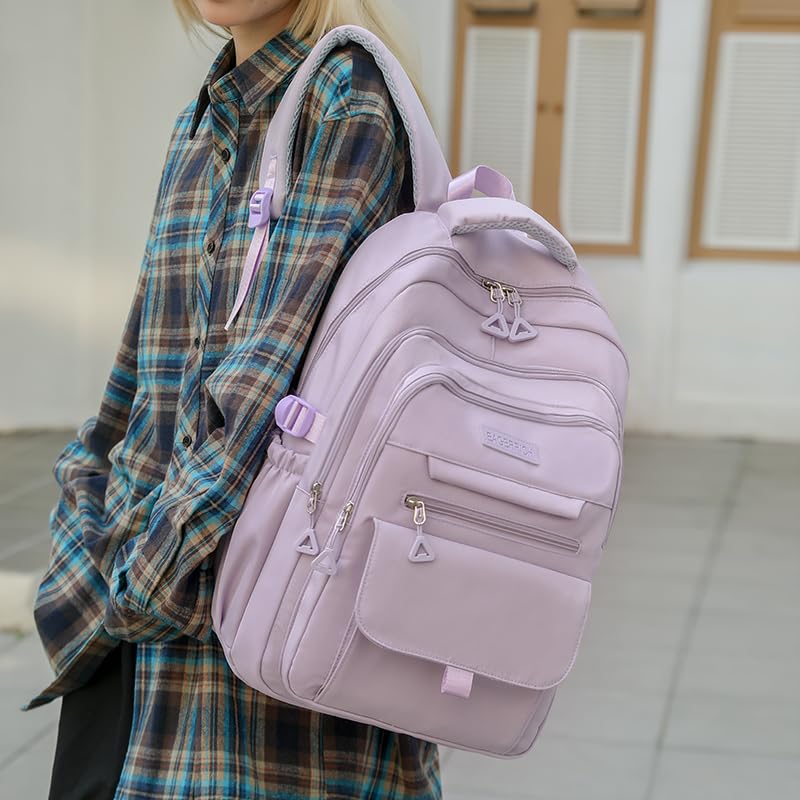 Eagerrich School Cute Aesthetic Backpack Girls Backpack for Students Kids Teen Girls Large Capacity Bookbags College Backpacks Laptop Lightweight Bookbag Casual Travel Daypacks School Bag（Purple） - color: Purple