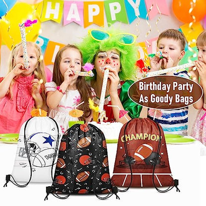 Grneric 18 Pcs Football Party Favor Bags Drawstring Bags Bulk Candy Goodie Bag Football Themed Presents for Sports Teams - color: Football