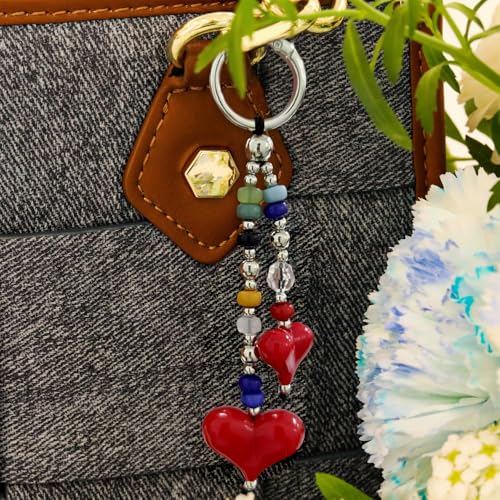 Madison Tyler Western Cowboy Boots Cherry Bow Bubble Tea Strawberry Cute Keychain | Bag Charms for Handbags Purse Charms - color: Double Red Heart
