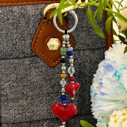 Madison Tyler Western Cowboy Boots Cherry Bow Bubble Tea Strawberry Cute Keychain | Bag Charms for Handbags Purse Charms - color: Double Red Heart