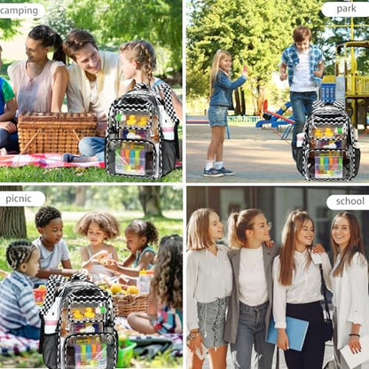 Bluboon Clear Backpack Heavy Duty Kids Boys Clear Bookbag See Through Backpacks with Pencil Case for College Work - color: Transparent Black White Checked