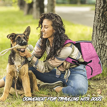 BAGLHER丨Dog Travel Bag Backpack, Airline Approved Pet Supplies Backpack, Dog Travel Bag with 2 Silicone Collapsible Bowls and 2 Food Baskets Pink - color: Pink