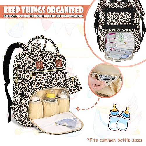 Tenot Baby Diaper Bag Backpack, Travel Diaper Bags for Baby Girl Boy Large Capacity Baby Bag Backpack for Women Leopard Print - color: Leopard