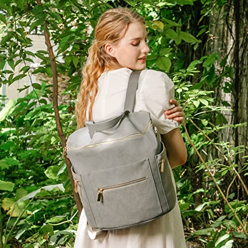 miss fong Diaper Bag Backpack Baby Diaper Bag, Large Leather Diaper Backpack with 16 Pockets Travel Bag with Diaper Changing Pad, Stroller Straps & 2 Insulated Pockets (Convertible,Premium Grey) - color: Premium Grey