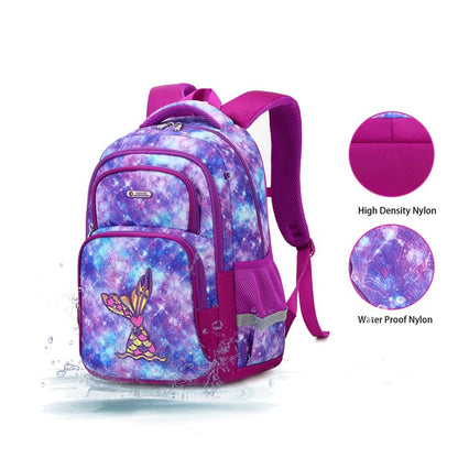 Cusangel Purple Mermaid 3pcs Set with Lunch Box Pencil Case,Multi Compartment Backpack, Dinosaur Backpack Chest Strap Side Pockets 16 Inch - color: Purple Mermaid 16in 3pcs