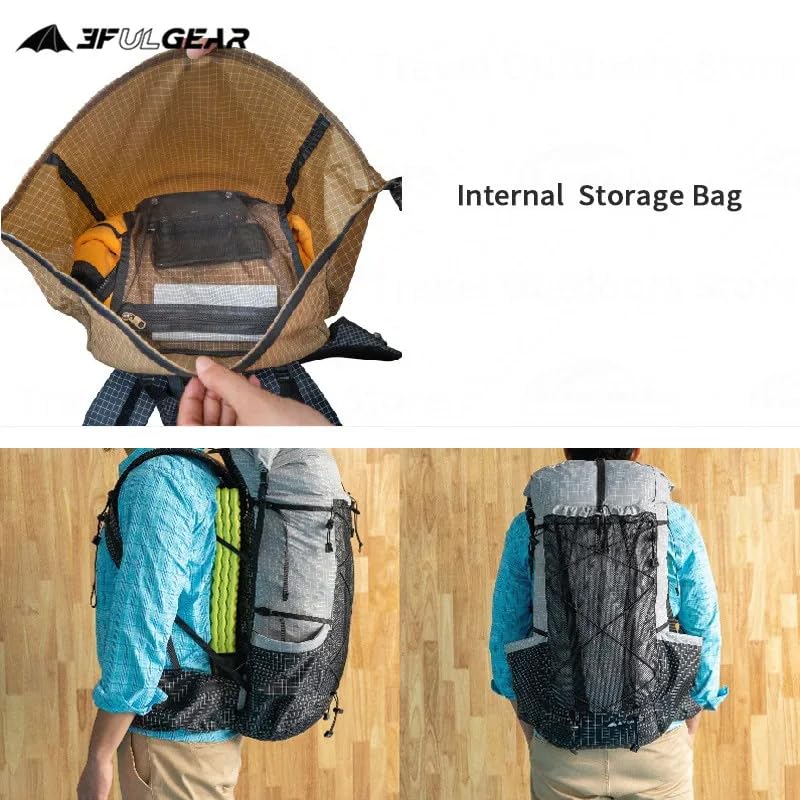 3F UL GEAR QiDian Pro UL 46+10L Backpack Outdoor Climbing Bag Camping Hiking Bags UHMWPE ultralight (Black) - color: Black