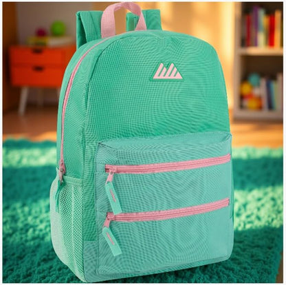 Summit Ridge Colorful Big Backpack for School Kids, Multi Pocket Backpack for Elementary, Middle School Girls, Boys with Padded Straps (Aquamarine/Mint) - color: Aquamarine/Mint