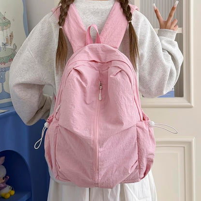 Women Solid Color Backpack Large Capacity Multi Pockets Daypack with Compartments Cute Lightweight Backpacks - color: Pink