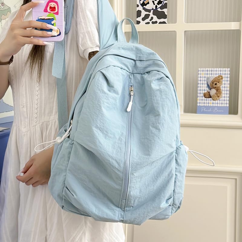 Women Solid Color Backpack Large Capacity Multi Pockets Daypack with Compartments Cute Lightweight Backpacks - color: Blue
