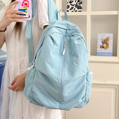 Women Solid Color Backpack Large Capacity Multi Pockets Daypack with Compartments Cute Lightweight Backpacks - color: Blue