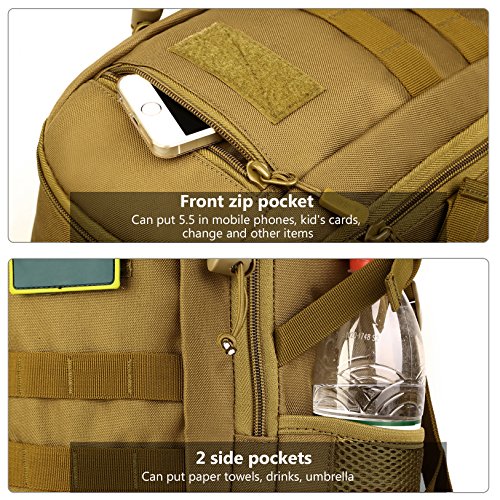 ArcEnCiel 10L/20L Mini X-Small Tactical Backpack MOLLE Daypack Gear Pack Camping Bag with Patch - color: Brown, size: 20L