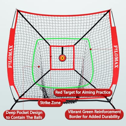 5x5 FT Baseball & Softball Practice Net with Red Strike Zone & Target | Youth Baseball & Softball Training Net for Hitting, Pitching, Batting |for Accurate Throwing Practice,Includes Carry Bag.
