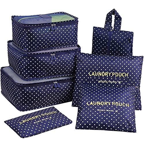 Mossio 7 Set Packing Cubes with Shoe Bag - Travel Carry On Luggage Organizer - color: Blue Circle