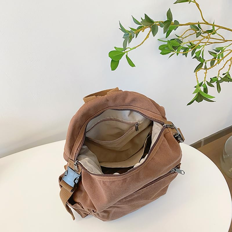 MaxxCloud Canvas Backpack-Adjustable Shoulder Straps,Unisex Mini Laptop Backpack for Work&Travel,Casual Daypack (Brown) - color: Brown