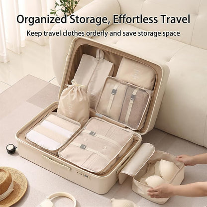 7 Set Packing Cubes for Suitcases, Breathable Luggage Organizer Bags, Travel Essentials with Clothing, Shoe, Cosmetics, Flat, Drawstring Bags, Black - color: Black