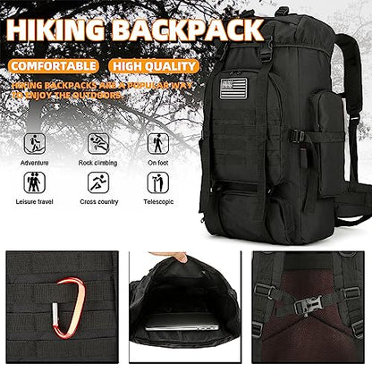 45L Hiking Backpack Waterproof Travel Backpack Lightweight Outdoor Daypack Camping Backpack for Men Women (Black) - color: Black