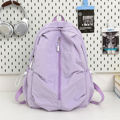 Women Solid Color Backpack Large Capacity Multi Pockets Daypack with Compartments Cute Lightweight Backpacks - color: Purple