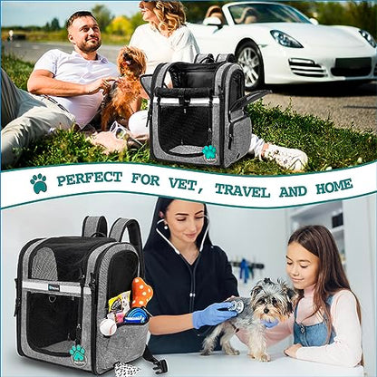 PetAmi Dog Backpack Carrier for Cats and Small Dogs, 4-Way Entry Ventilated Pet Carrier for Hiking Travel, Foldable Top with Sherpa Bed, Reflective and Poop Bag Dispenser, Up to 18 lbs, Heather Grey - color: Heather Grey