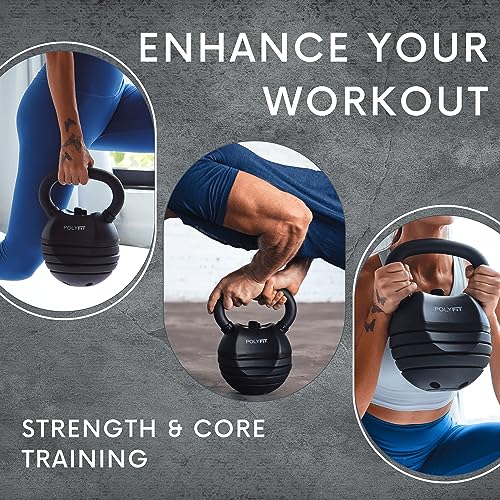 Polyfit Adjustable Kettlebell Set | 30/40/50 lbs | Kettlebell Weights for Home Gym - color: BLACK - 30 LB