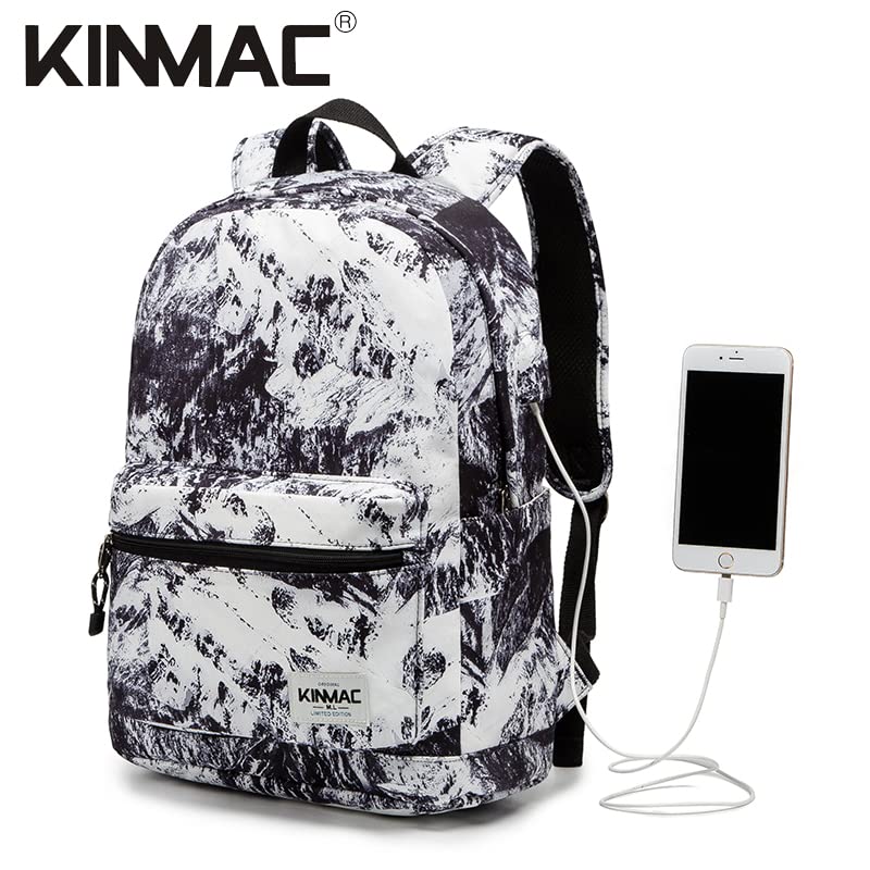 Kinmac Water Resistant Laptop Backpack with USB Charging Port for Laptop Up to 15.6 Inch (Snow Mountain) - color: Snow Mountain