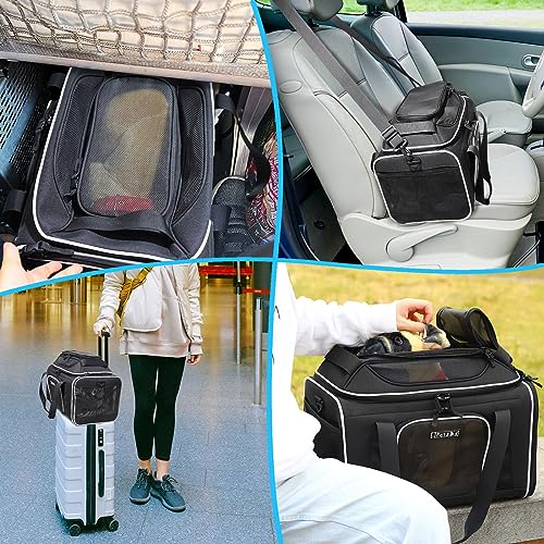 Petskd Top-Expandable Pet Carrier 18x11x11 Inches Delta American United Airline Approved, Soft-Sided Carrier for Small Cats and Dogs with Locking Safety Zippers and Anti-Scratch Mesh(Black) - color: Black, size: 18.0"L x 11.0"W x 11.0"H