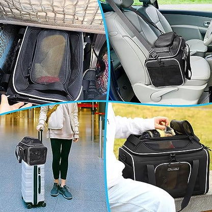 Petskd Top-Expandable Pet Carrier 17x11x9.5 Inches Alaska Airline Approved, Soft-Sided Carrier for Small Cats and Dogs with Locking Safety Zippers and Anti-Scratch Mesh(Black) - color: Black, size: 17.0"L x 11.0"W x 9.5"H