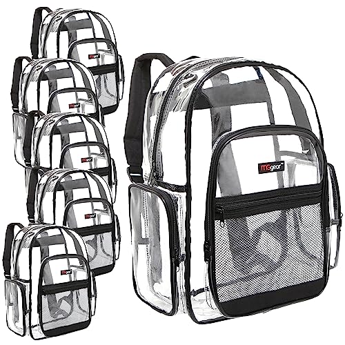 MGgear Wholesale Bulk Case 20-Pack Clear Backpack with Black Trim - 17 Inch Large Heavy Duty Transparent School Bags for Student Work Travel Stadium Security - color: Black (Set of 20), size: Set of 20