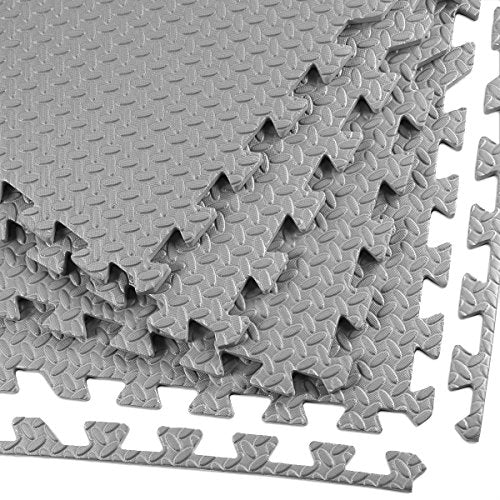 Xspec 3/8" Thick 100 sq. ft. (25 pcs) Gym EVA Foam Floor Mats (24" x 24") | Steel Pattern, Grey - style: Steel Pattern-Grey