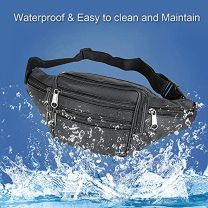 Leather Fanny Pack Travel Waist Bag 7 Pockets Waist Pack.Suitable for Outdoor Mountaineering Travel Camping Cycling Running etc FANNING511 Fanny pack (Black) - color: black