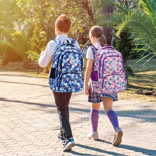 Bansusu Geometric Print Kids Backpack for Girls Boys School Bag Bookbags - color: Blue-a, size: Large-A