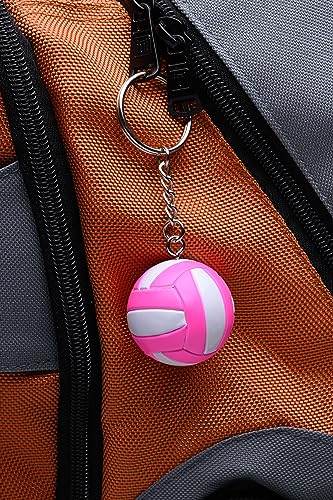 Tandem Sport Volleyball Key Chain - Mini Volleyball On Key Ring - Pink and White Volleyball Keychain for Backpacks, Gym Bags, Purses - Volleyball Themed Party Supplies - Gift for Volleyball Players - color: Pink Volleyball