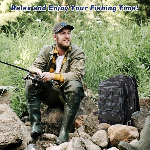 MoKo Fishing Backpack Sling Bag with Rod & Gear Holder, Nylon Waterproof Fishing Tackle Storage Bag for Fishing - color: Gray Camouflage
