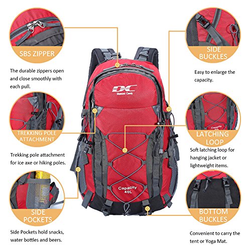 Diamond Candy Waterproof Hiking Backpack for Men and Women, Lightweight Day Pack for Travel Camping | Waterproof - color: Ruby
