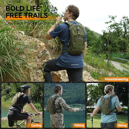 MARCHWAY Tactical Molle Hydration Pack with 2.5L TPU Water Bladder, Low-Profile Organized Military Backpack for Hiking, Cycling, Backpacking, Hunting, Running - color: Green