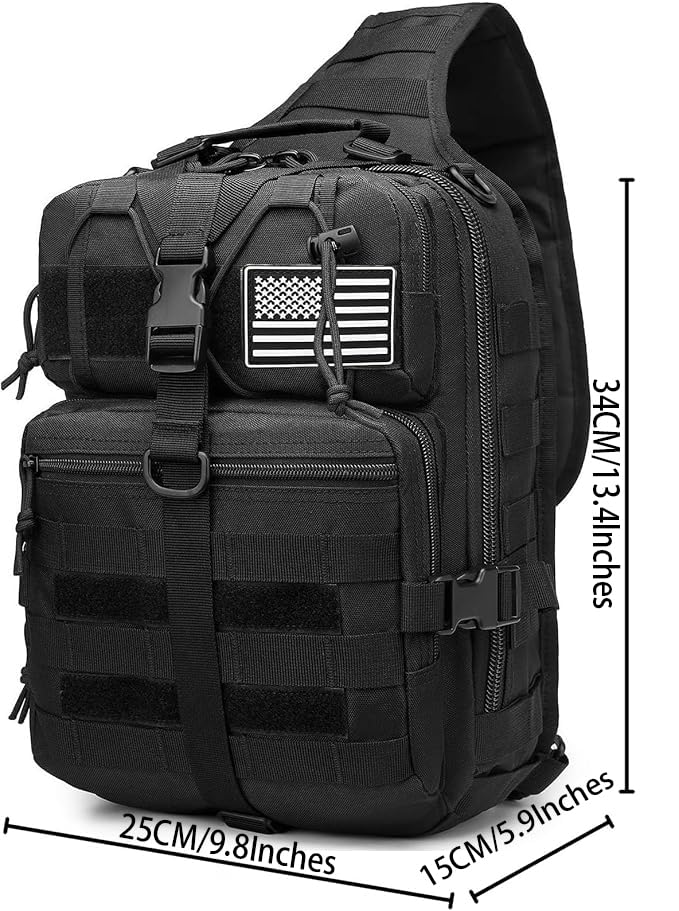 Tactical Sling Pack Big Crossbody Backpack Over Shoulder Bag Military for Men Hiking Outdoor Sport Gym - color: Black a