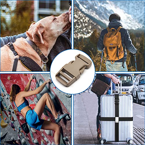 1 inch Buckles Straps Set with 10 Yards Nylon Webbing Strap,10 pcs Quick Side Release Plastic Buckle, 20 pcs Tri-glide Slide Clip for Luggage Strap, Backpack - color: Tan