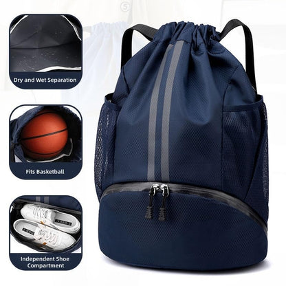 Drawstring Backpack Gym Bag with Shoes Compartment, Dry and Wet Separation