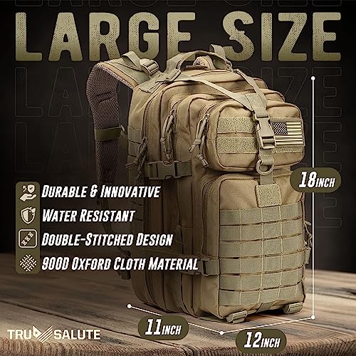 Tru Salute 45L Military Tactical Backpack Large Army 3 Day Assault Pack Molle Bug out Bag Rucksack (Tan) - color: Tan
