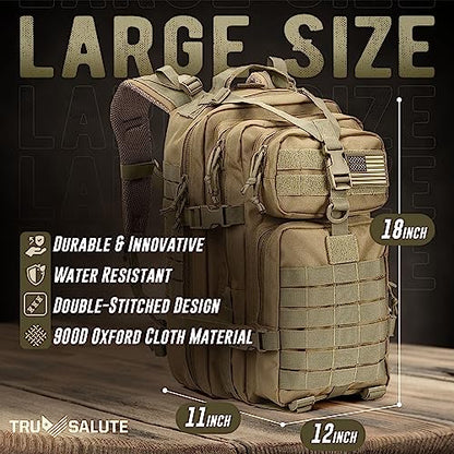 Tru Salute 45L Military Tactical Backpack Large Army 3 Day Assault Pack Molle Bug out Bag Rucksack (Tan) - color: Tan