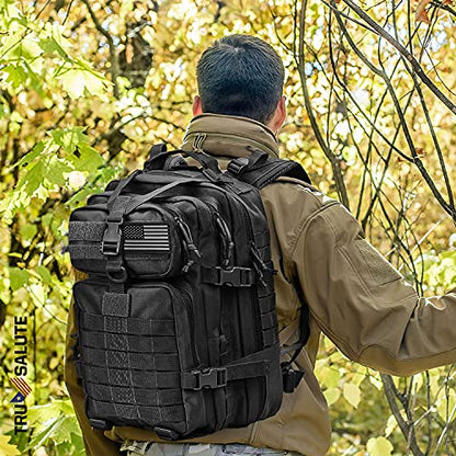 Tru Salute 45L Military Black Tactical Backpack Large Army 3 Day Pack Molle Bug out Bag Rucksack Backpack Military Black - color: Black