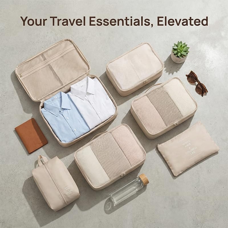 7pcs high-capacity travel storage set, travel storage bag, clothing protection bag, nylon packing cube and storage bag, suitable for clothing, pants, shoes, socks, lightweight holiday style duffel bag