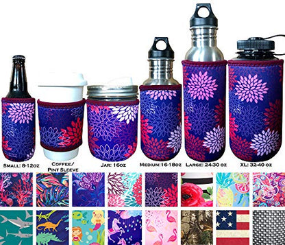 Neoprene 16-18 oz 500ml Water Bottle Insulator Cooler Coolie - Midnight Mums - color: Midnight Mums, size: Med 16-18oz
