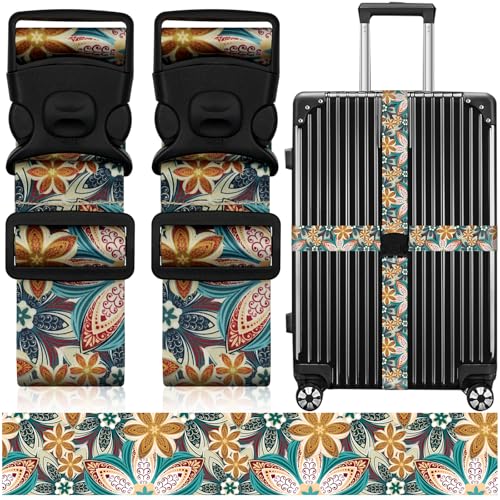 2 Pack Luggage Straps for Suitcases, Adjustable Travel Belt with Double Lock and Quick Release Buckle, Heavy Duty Nylon Bag Packing Strap, Unique Identifiers Business Travel Accessories-Green Flowers - color: 24020 Green Flowers