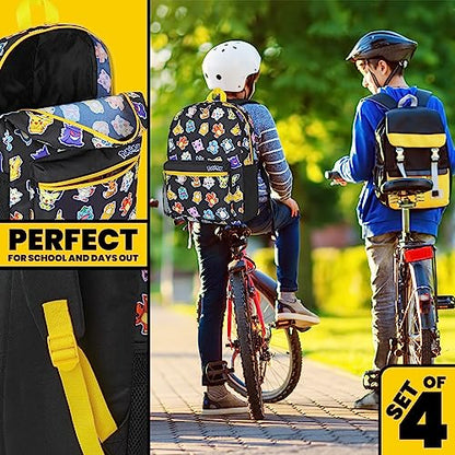 Pokemon Backpack Set 4 Pcs for Kids with Backpack Water Bottle Pencil Case Lunch Bag or Wallet Anime School Supplies Gifts (Black/Multi) - color: Black/Multi